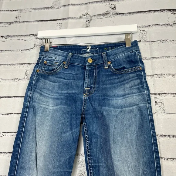 7 For All Mankind Blue Skinny Jeans 25x29 High-Rise Stretch Denim Distressed Y2K - Picture 6 of 16